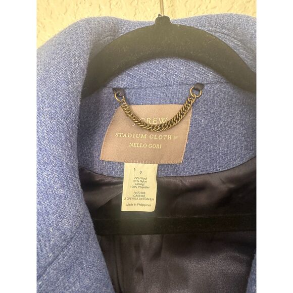 J Crew Majesty Stadium Cloth by Nello Gori Cobalt Blue Wool Pea Coat Size 0 - Picture 6 of 7